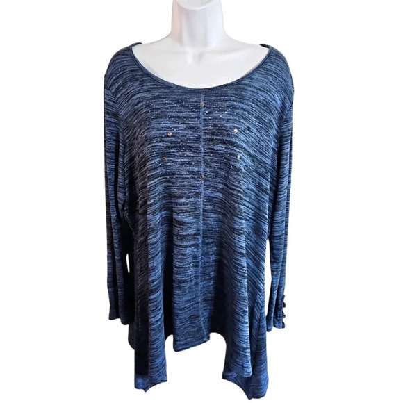 Live and Let Live 2X Blue Textured Embellished LS Boat Neck Casual Tunic Blouse - Picture 1 of 7